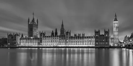 Parliament Buildings in black and white